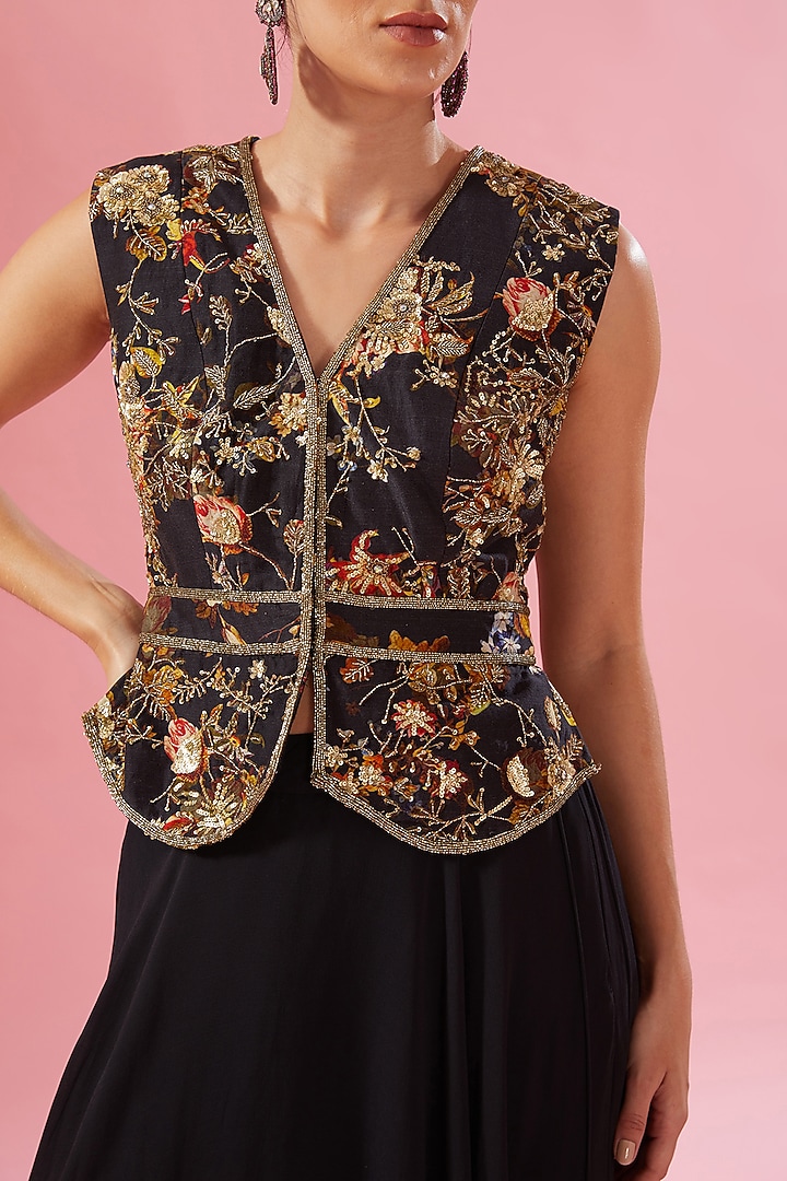 Black Georgette Bridal Sharara Set by Varun Bahl at Pernia's Pop Up Shop