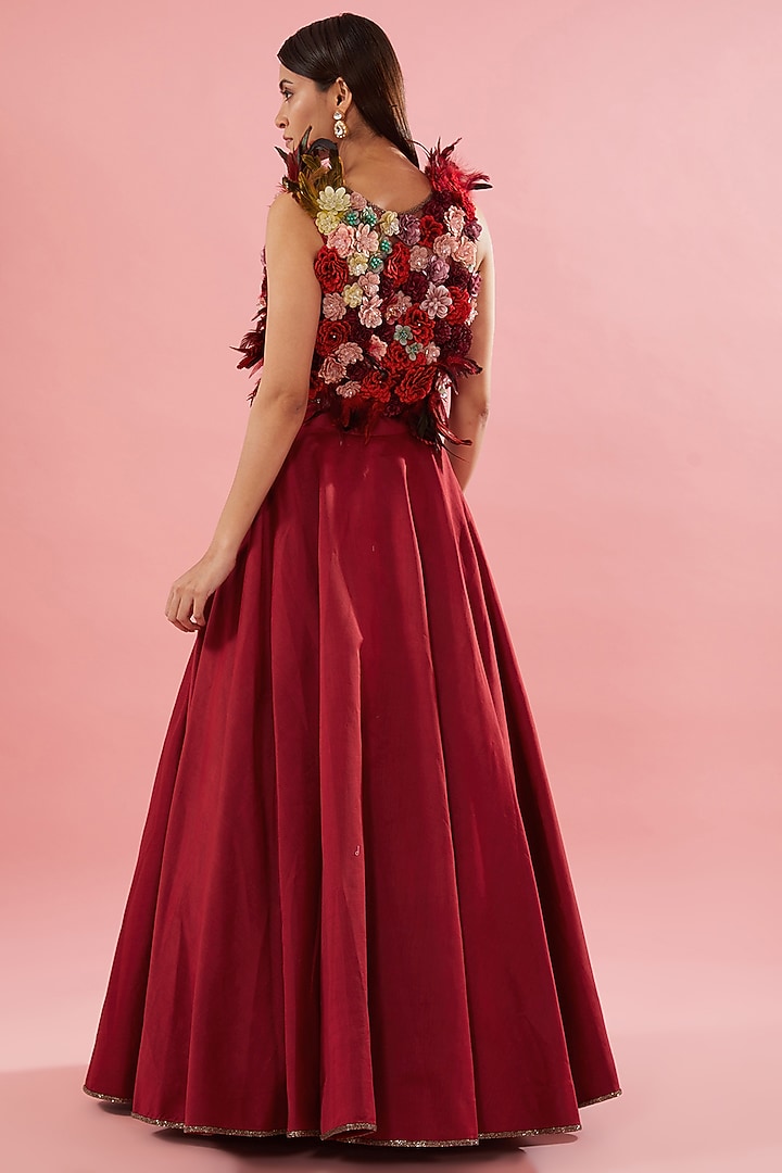 Red Chanderi Circular Skirt Set by Varun Bahl at Pernia's Pop Up Shop