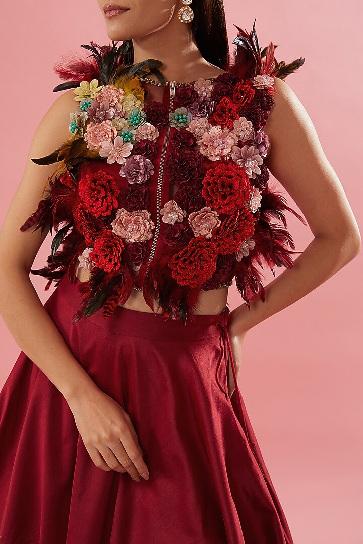 Red Chanderi Circular Skirt Set by Varun Bahl at Pernia's Pop Up Shop
