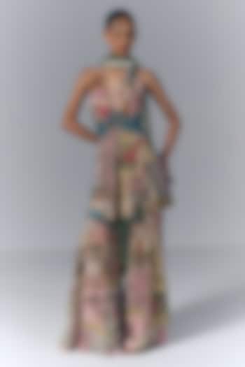 Multi-Colored Floral Printed & Hand Embroidered Bridal Sharara Set by Varun Bahl at Pernia's Pop Up Shop