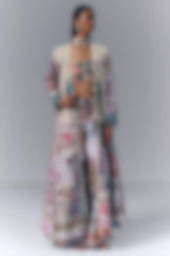 Multi-Colored Georgette Floral Printed & Beads Embellished Jacket Set by Varun Bahl at Pernia's Pop Up Shop