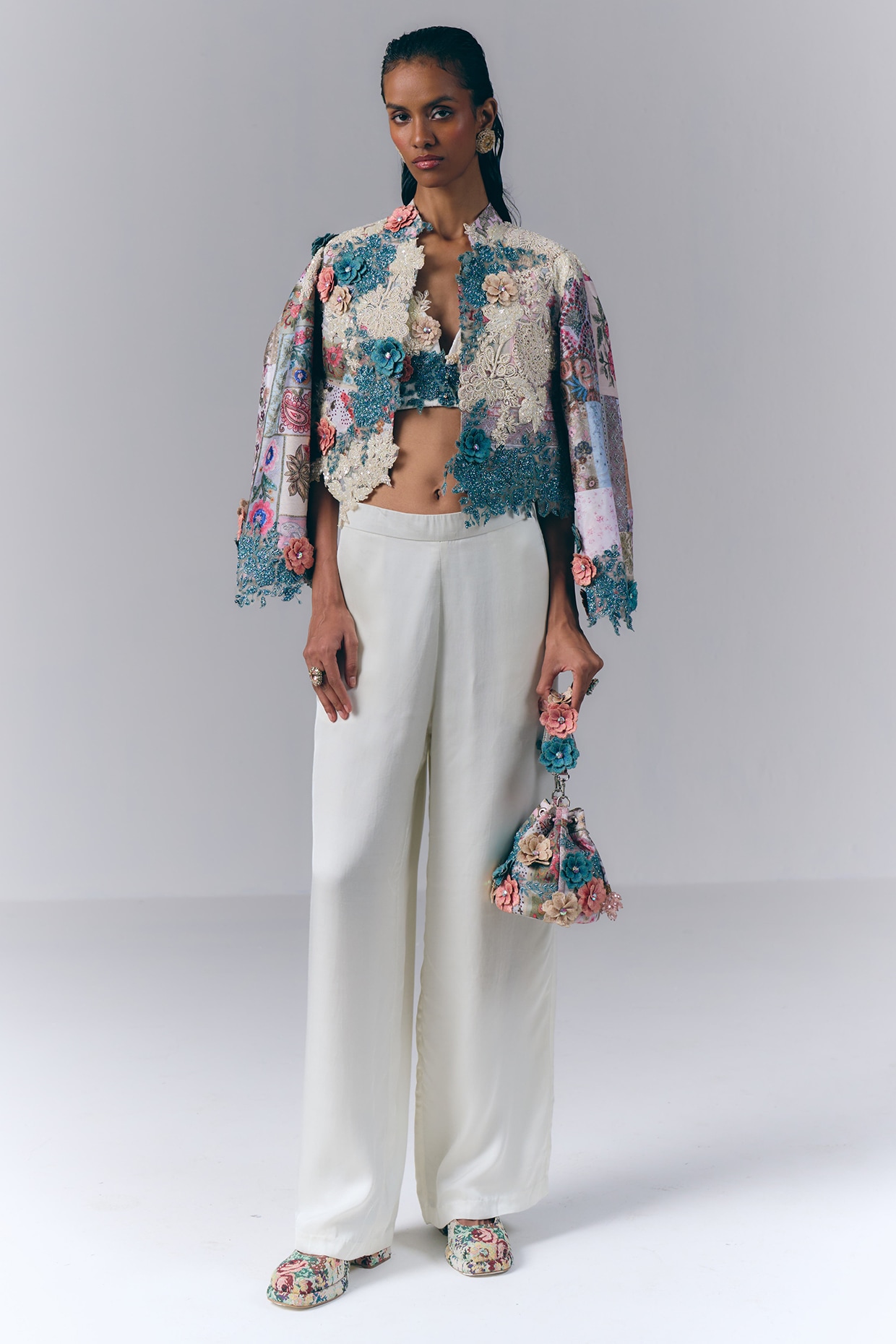 Varun Bahl Ivory Modal Satin Hand Embellished Co-Ord Set