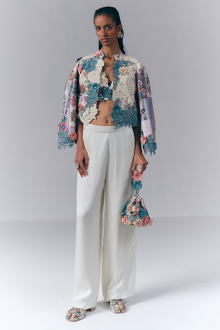 Ivory Modal Satin Hand Embellished Co-Ord Set by Varun Bahl at Pernia's Pop Up Shop