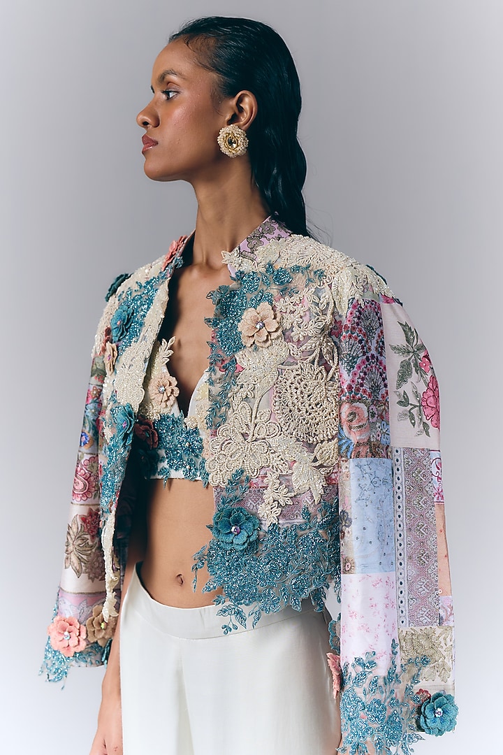 Ivory Modal Satin Hand Embellished Co-Ord Set by Varun Bahl at Pernia's Pop Up Shop