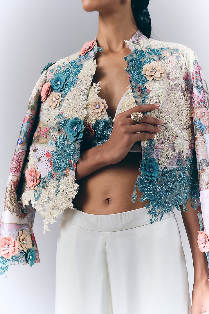 Ivory Modal Satin Hand Embellished Co-Ord Set by Varun Bahl at Pernia's Pop Up Shop