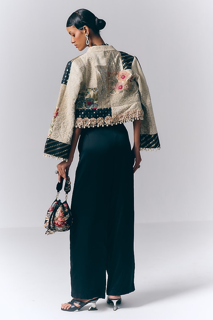 Black Modal Satin Floral Embroidered Co-Ord Set by Varun Bahl at Pernia's Pop Up Shop