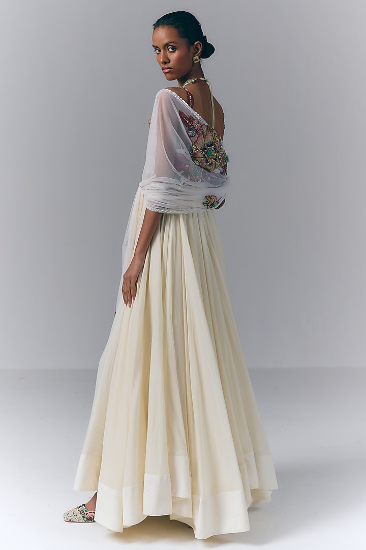 Ivory Mulmul Hand Embellished Bridal Anarkali With Dupatta by Varun Bahl at Pernia's Pop Up Shop