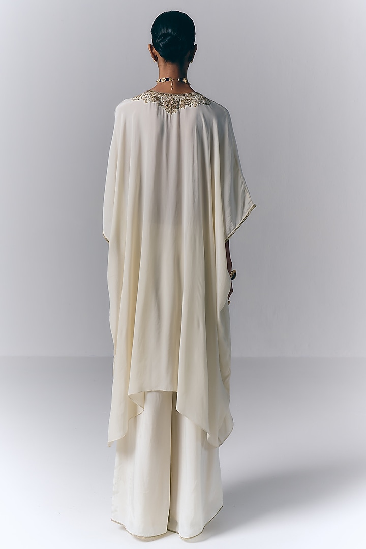 Ivory Satin Embroidered Kaftan Set by Varun Bahl at Pernia's Pop Up Shop