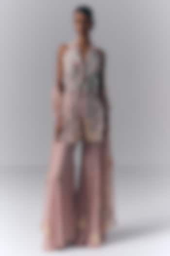 Blush Pink Satin Hand Embellished Bridal Sharara Set by Varun Bahl at Pernia's Pop Up Shop