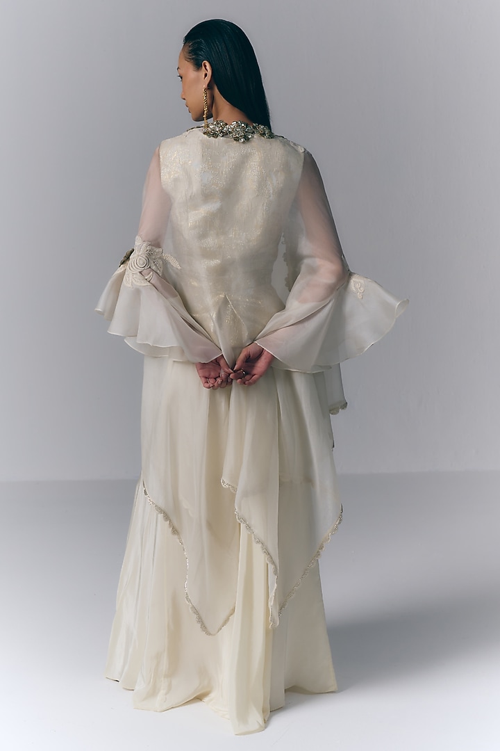 Ivory Brocade Thread Embellished Cape Set by Varun Bahl at Pernia's Pop Up Shop