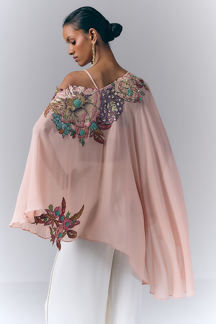 Peach Georgette Hand Embroidered Kaftan Set by Varun Bahl at Pernia's Pop Up Shop