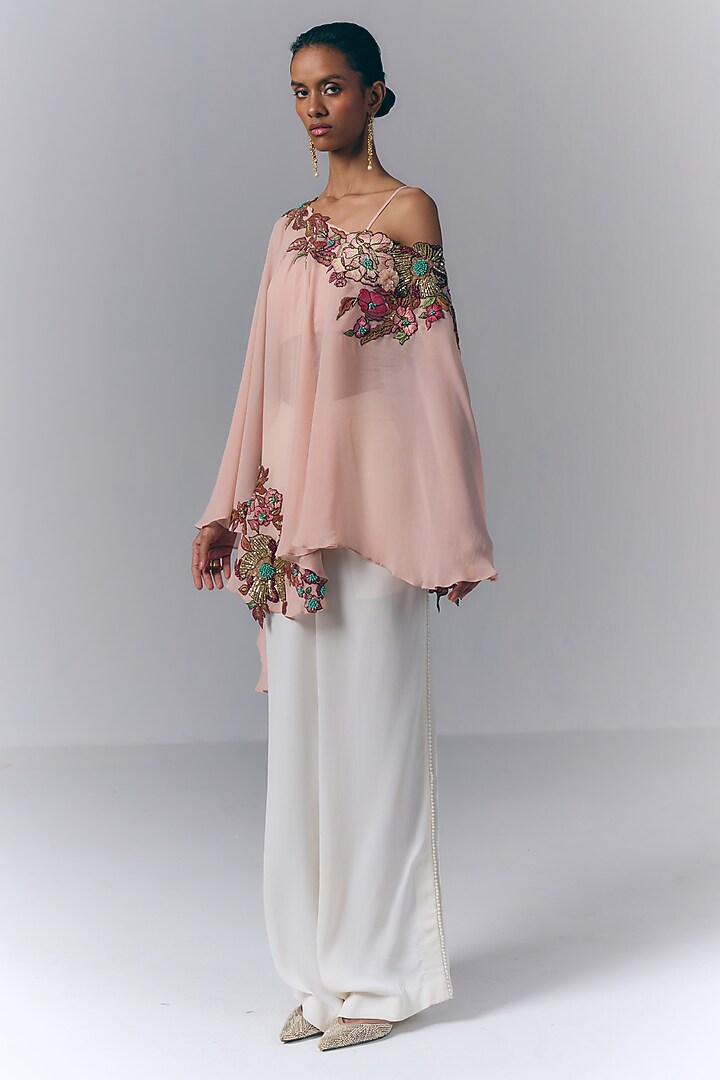 Peach Georgette Hand Embroidered Kaftan Set by Varun Bahl at Pernia's Pop Up Shop