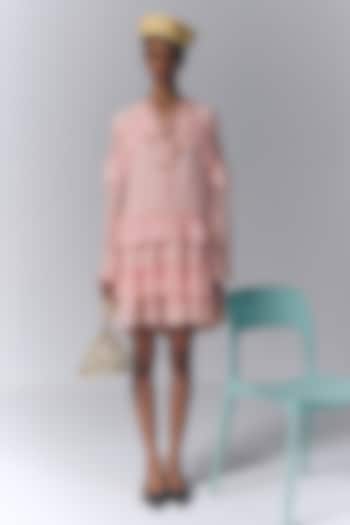 Blush Pink Viscose Georgette Applique Work Ruffled Vacation Dress by Varun Bahl at Pernia's Pop Up Shop