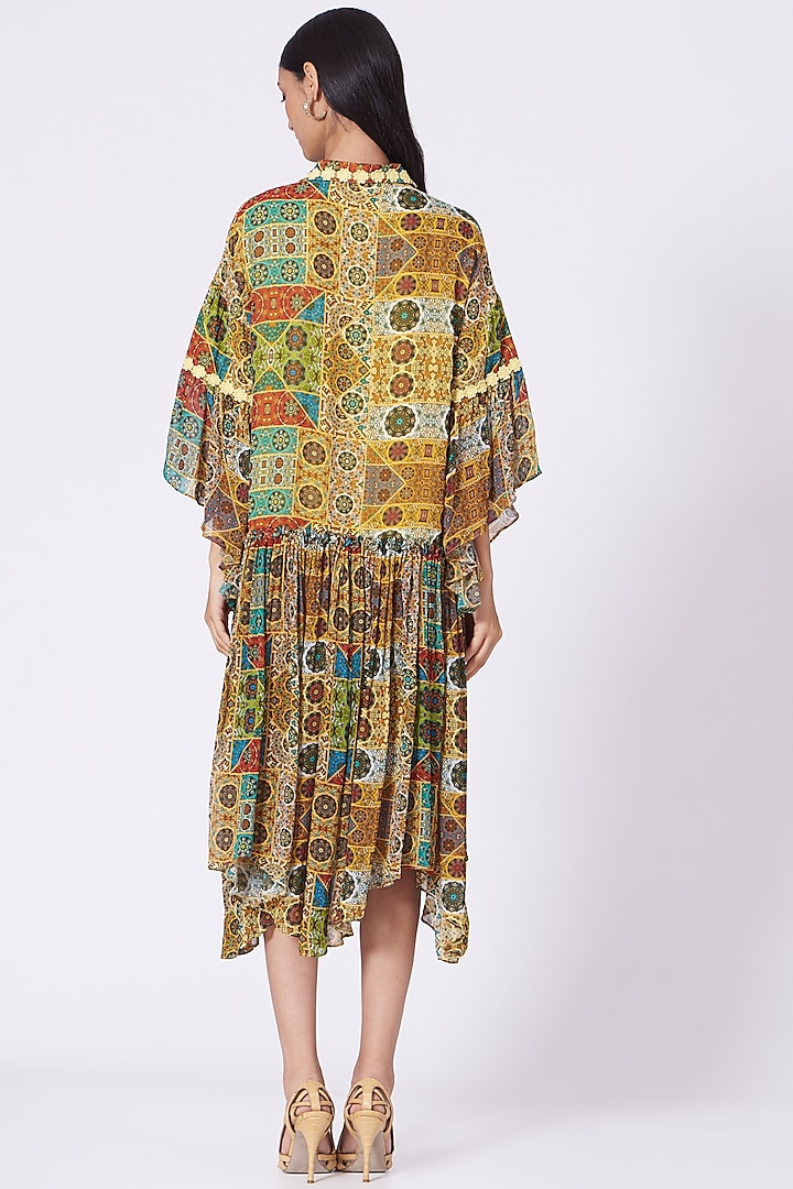 Yellow Geometric Printed Tiered Vacation Dress by Varun Bahl Pret at Pernia's Pop Up Shop