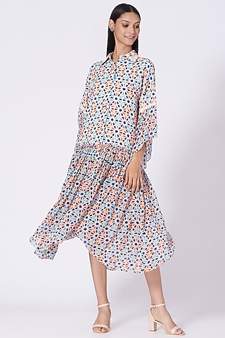 Ivory Geometric Printed Tiered Dress by Varun Bahl Pret