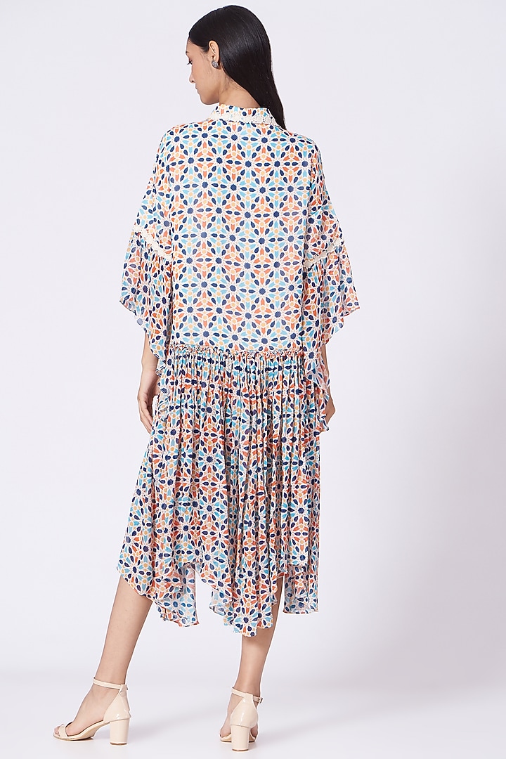 Ivory Geometric Printed Tiered Cocktail Dress by Varun Bahl Pret at Pernia's Pop Up Shop