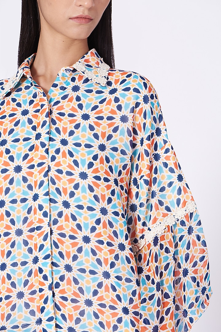 Ivory Geometric Printed Tiered Cocktail Dress by Varun Bahl Pret at Pernia's Pop Up Shop