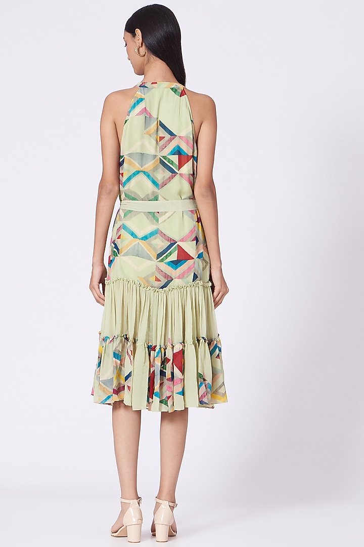 Mint Green Color Blocked Printed Summer Dress by Varun Bahl Pret at Pernia's Pop Up Shop