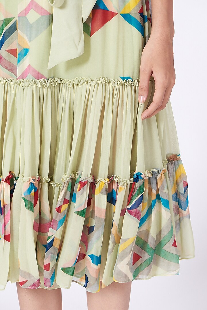 Mint Green Color Blocked Printed Summer Dress by Varun Bahl Pret at Pernia's Pop Up Shop