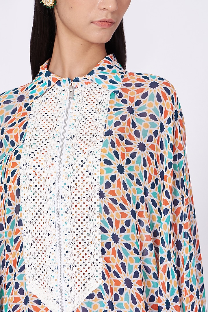 Ivory Geometric Printed Shirt Tunic by Varun Bahl Pret at Pernia's Pop Up Shop