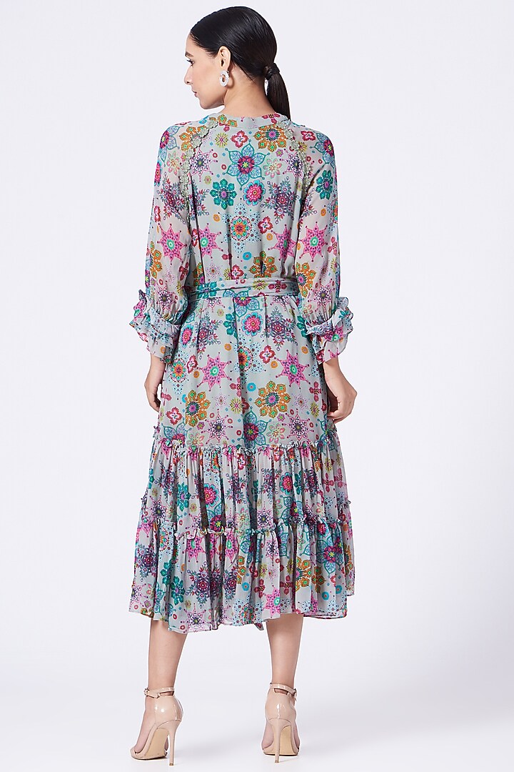 Powder Blue Printed Tiered Vacation Dress by Varun Bahl Pret at Pernia's Pop Up Shop