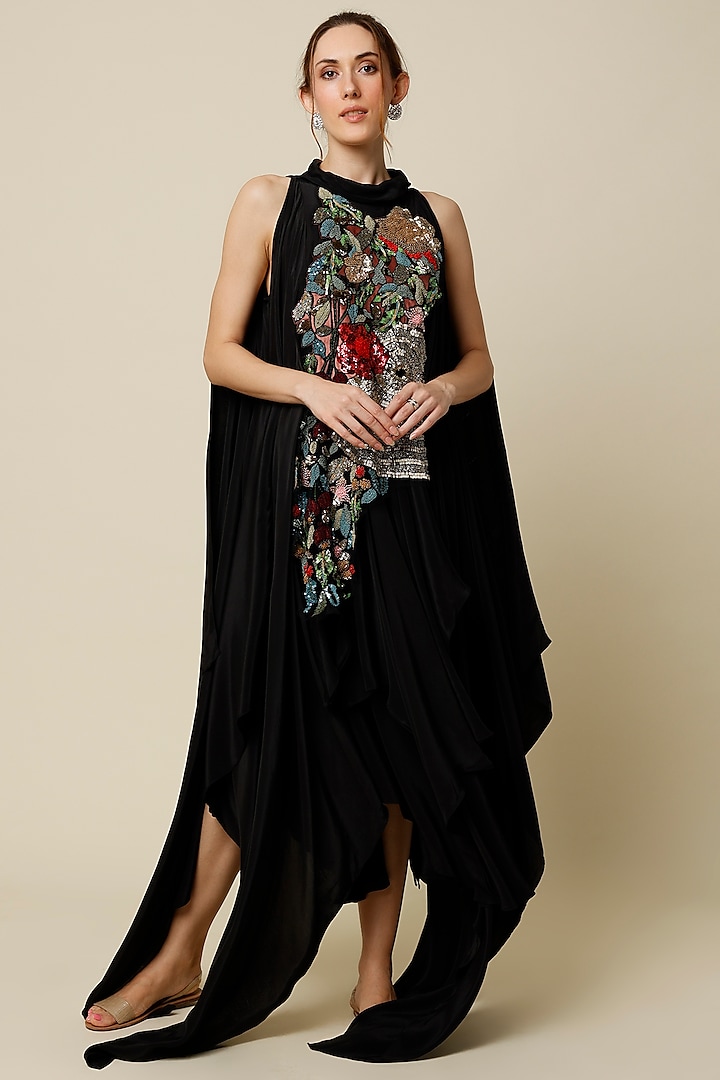 Black Embroidered Layered Dress by Varun Bahl