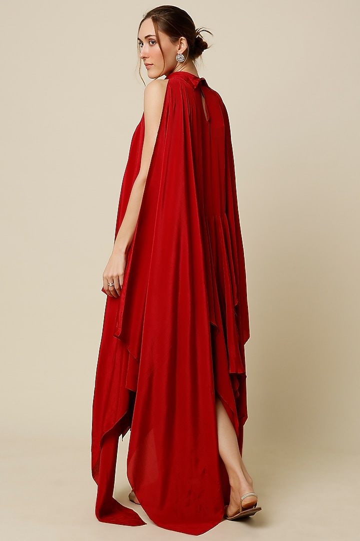 Maroon Embroidered Layered Party Wear Dress by Varun Bahl at Pernia's Pop Up Shop