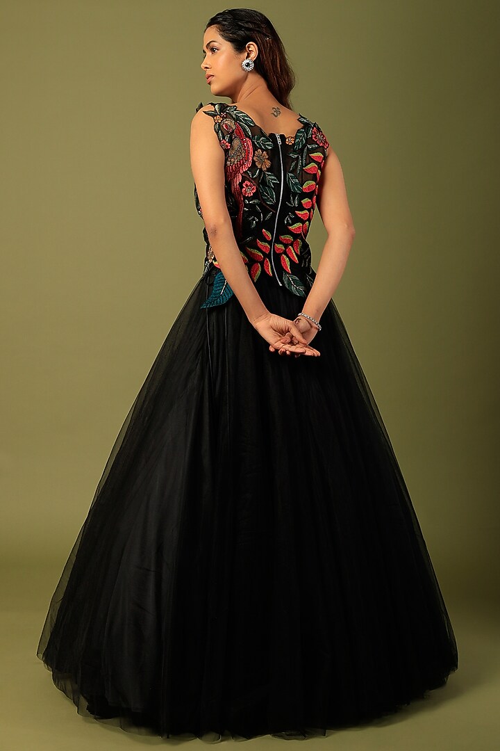 Black Mono Net Skirt Set by Varun Bahl at Pernia's Pop Up Shop