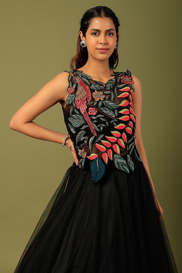Black Mono Net Skirt Set by Varun Bahl at Pernia's Pop Up Shop