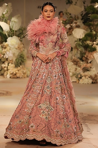 Lavender-Pink Lurex Sequins & Beads Embroidered Lehenga Set by Varun Bahl
