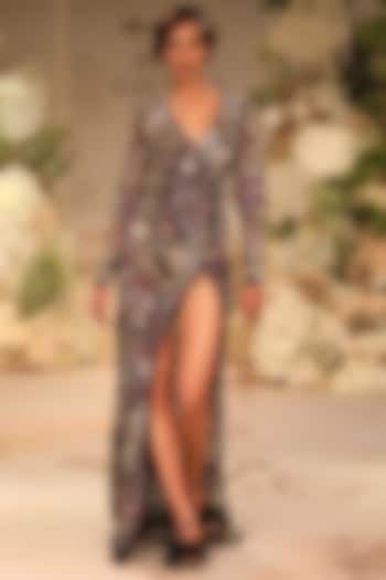 Black Net Bugle Beads & Sequins Embroidered Bridal Gown With Bodysuit by Varun Bahl at Pernia's Pop Up Shop
