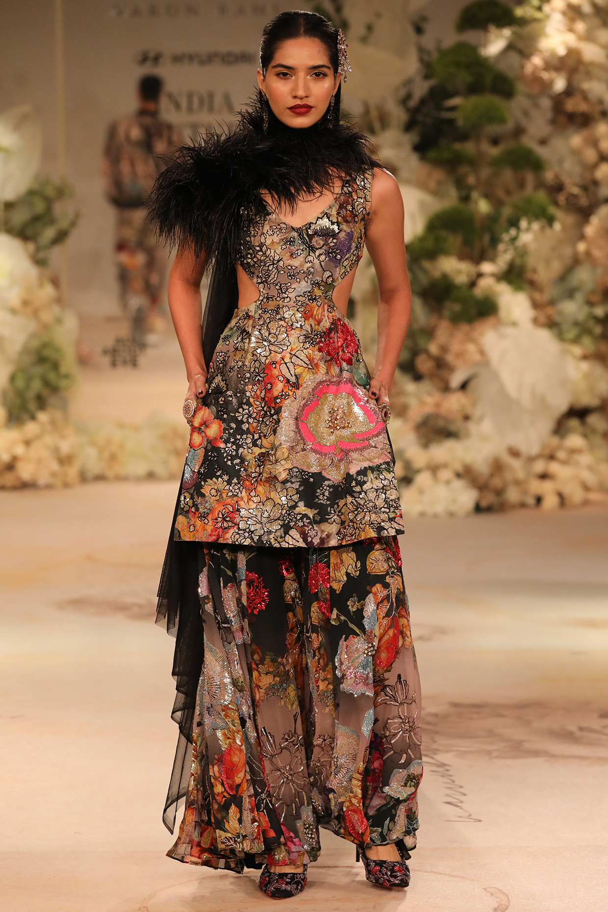 Black Georgette Printed Bridal Sharara Set by Varun Bahl at Pernia's Pop Up Shop