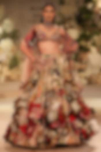 Pink Silk Brocade Printed & Embroidered Bridal Lehenga Set by Varun Bahl at Pernia's Pop Up Shop