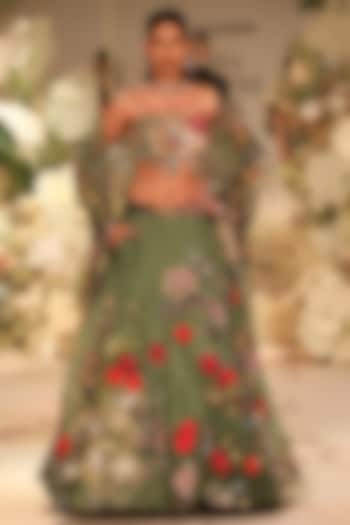 Green Organza Printed Bridal Lehenga Set by Varun Bahl at Pernia's Pop Up Shop