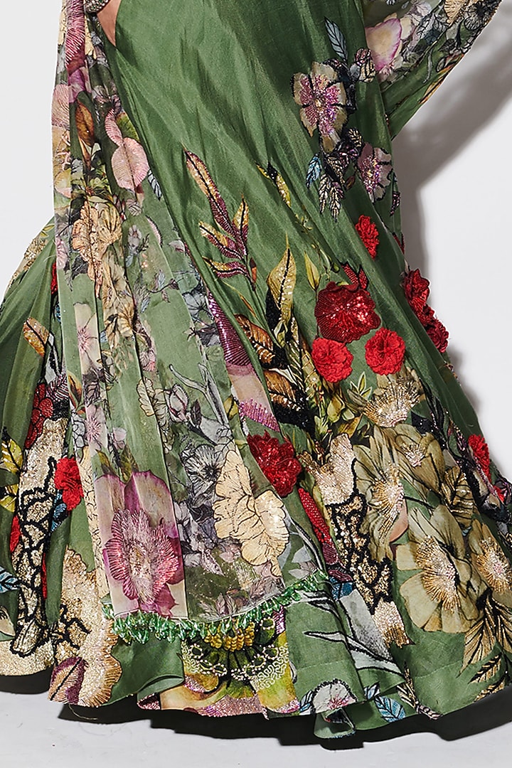 Green Organza Printed Bridal Lehenga Set by Varun Bahl at Pernia's Pop Up Shop