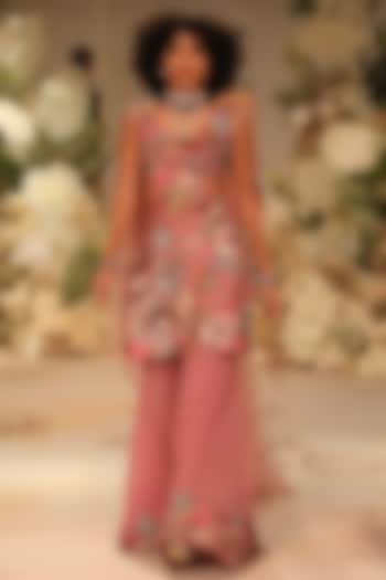 Lavender Pink Silk Dupion & Organza Thread Embroidered Bridal Sharara Set by Varun Bahl at Pernia's Pop Up Shop