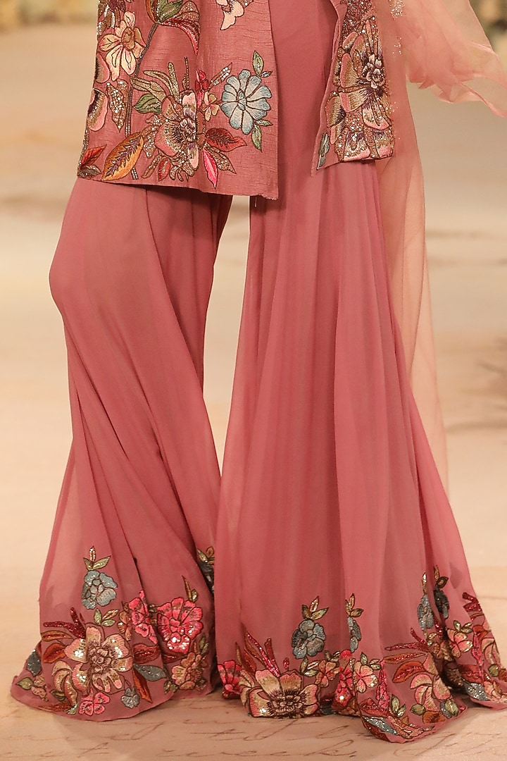 Lavender Pink Silk Dupion & Organza Thread Embroidered Bridal Sharara Set by Varun Bahl at Pernia's Pop Up Shop