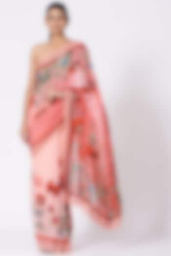 Pomegranate & Poppy Bubblegum Pink Printed Party Wear Saree Set by Varun Bahl Pret at Pernia's Pop Up Shop