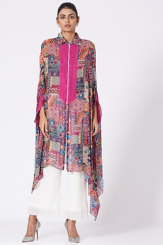 Fuchsia Printed Shirt Tunic by Varun Bahl Pret