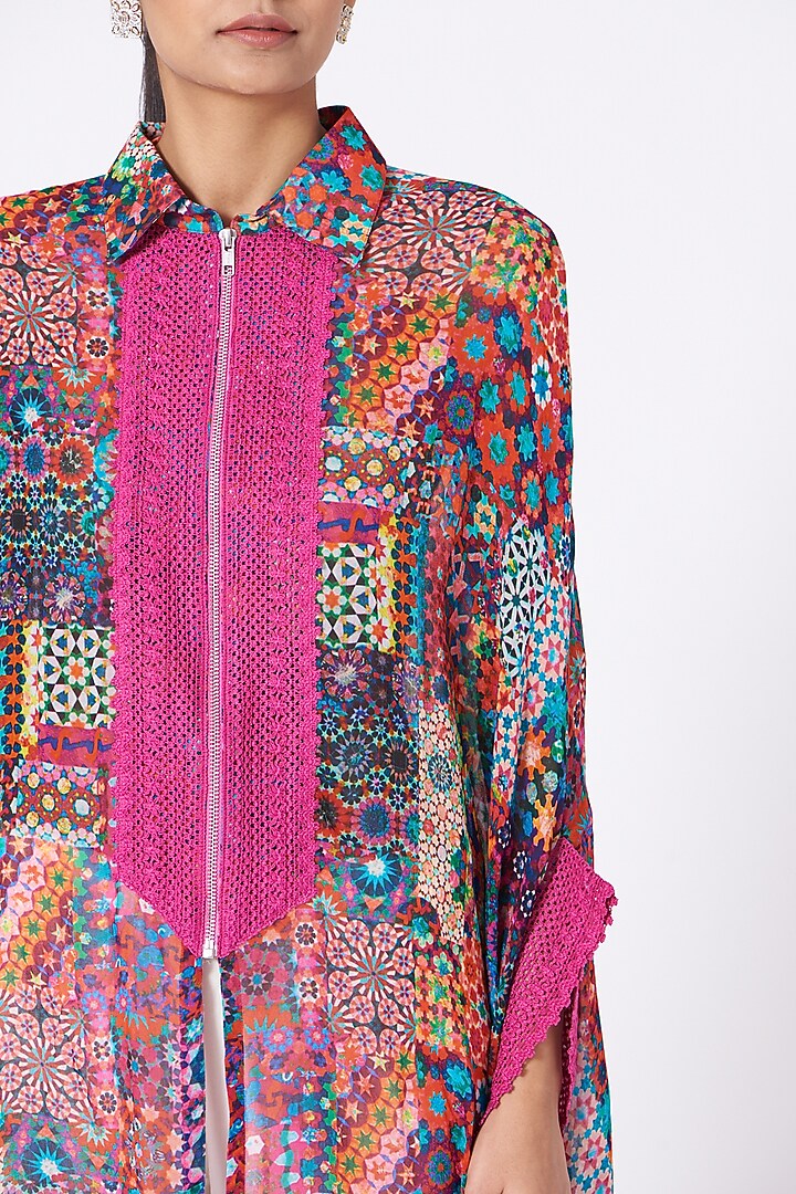 Fuchsia Printed Shirt Tunic by Varun Bahl Pret at Pernia's Pop Up Shop