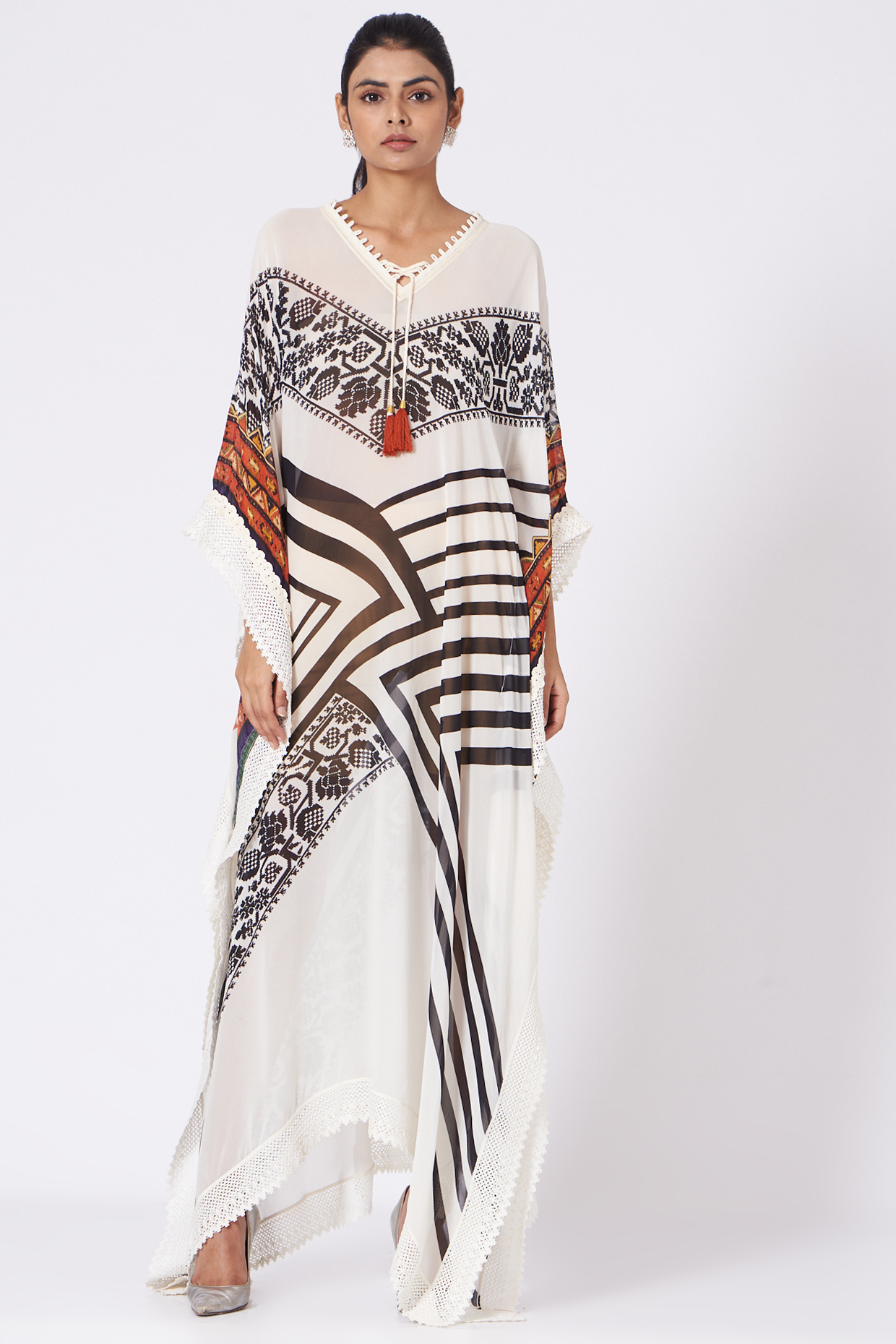 White Striped Kaftan by Varun Bahl Pret at Pernia's Pop Up Shop