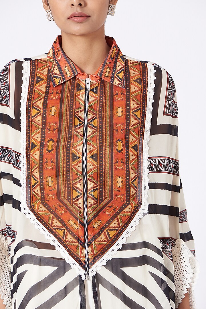 White Printed Shirt Tunic by Varun Bahl Pret at Pernia's Pop Up Shop
