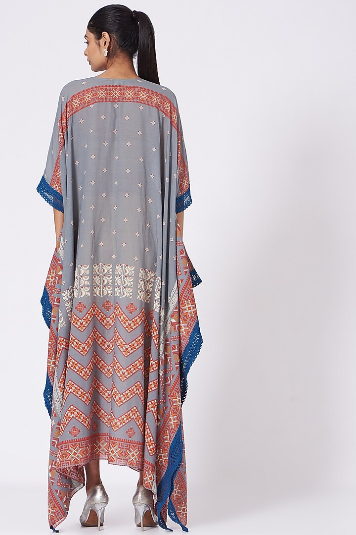 Grey & Burnt Orange Printed Kaftan by Varun Bahl Pret at Pernia's Pop Up Shop