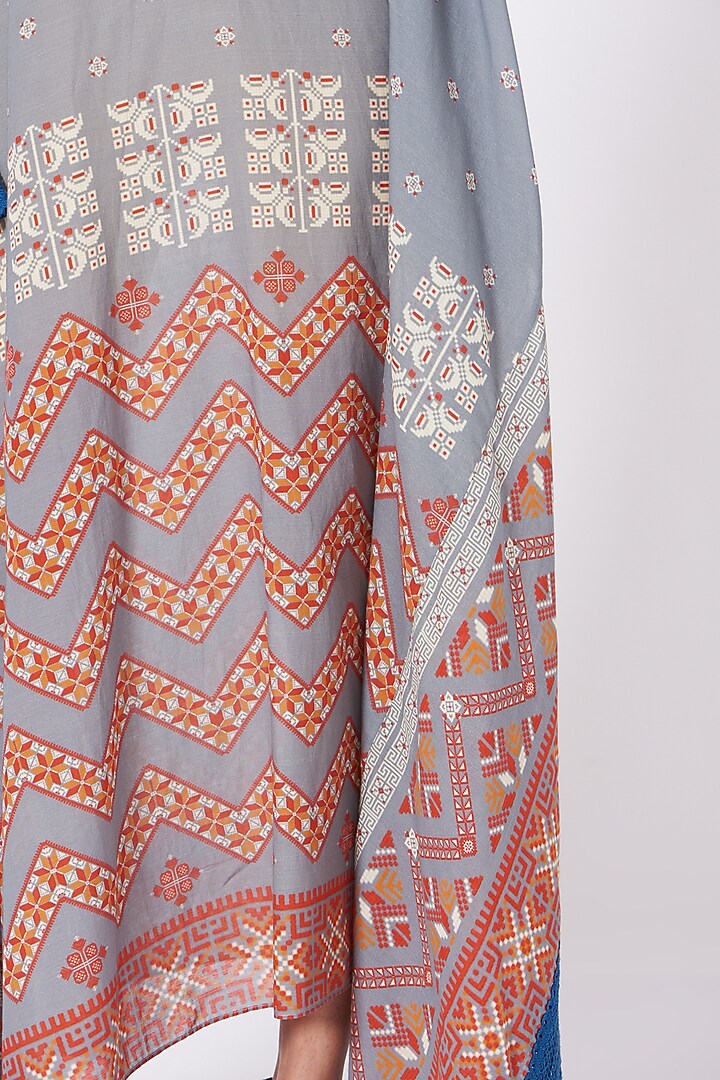 Grey & Burnt Orange Printed Kaftan by Varun Bahl Pret at Pernia's Pop Up Shop