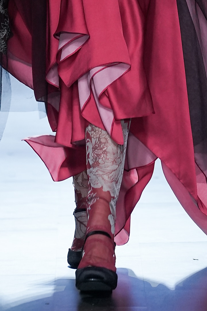 Black & Red Organza Cutdana Embellished Jacket Party Wear Dress With Jumpsuit by Varun Bahl at Pernia's Pop Up Shop