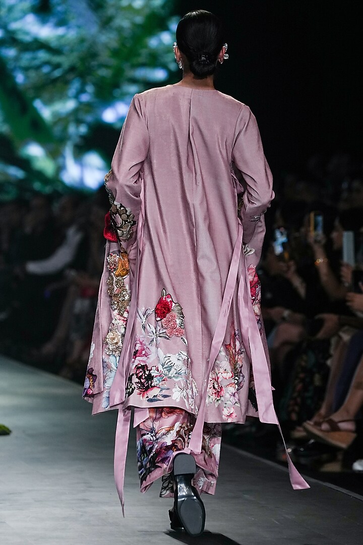 Pink Velvet & Organza Sequins Embellished Jacket Set by Varun Bahl at Pernia's Pop Up Shop