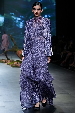 Purple Velvet & Lurex Hand Embellished Jacket Set by Varun Bahl
