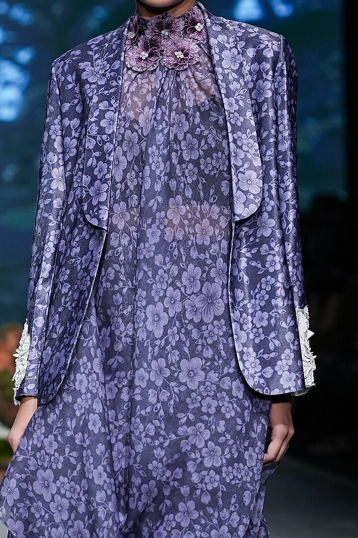 Purple Velvet & Lurex Hand Embellished Jacket Set by Varun Bahl at Pernia's Pop Up Shop