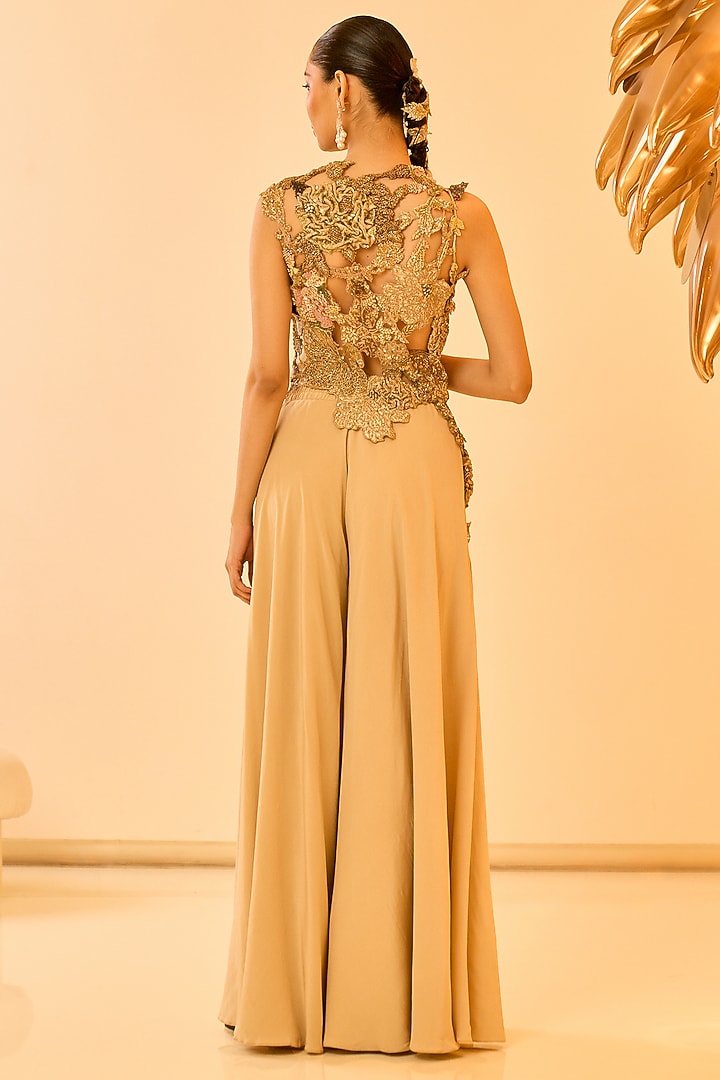 Beige Crepe Pant Set by Varun Bahl at Pernia's Pop Up Shop