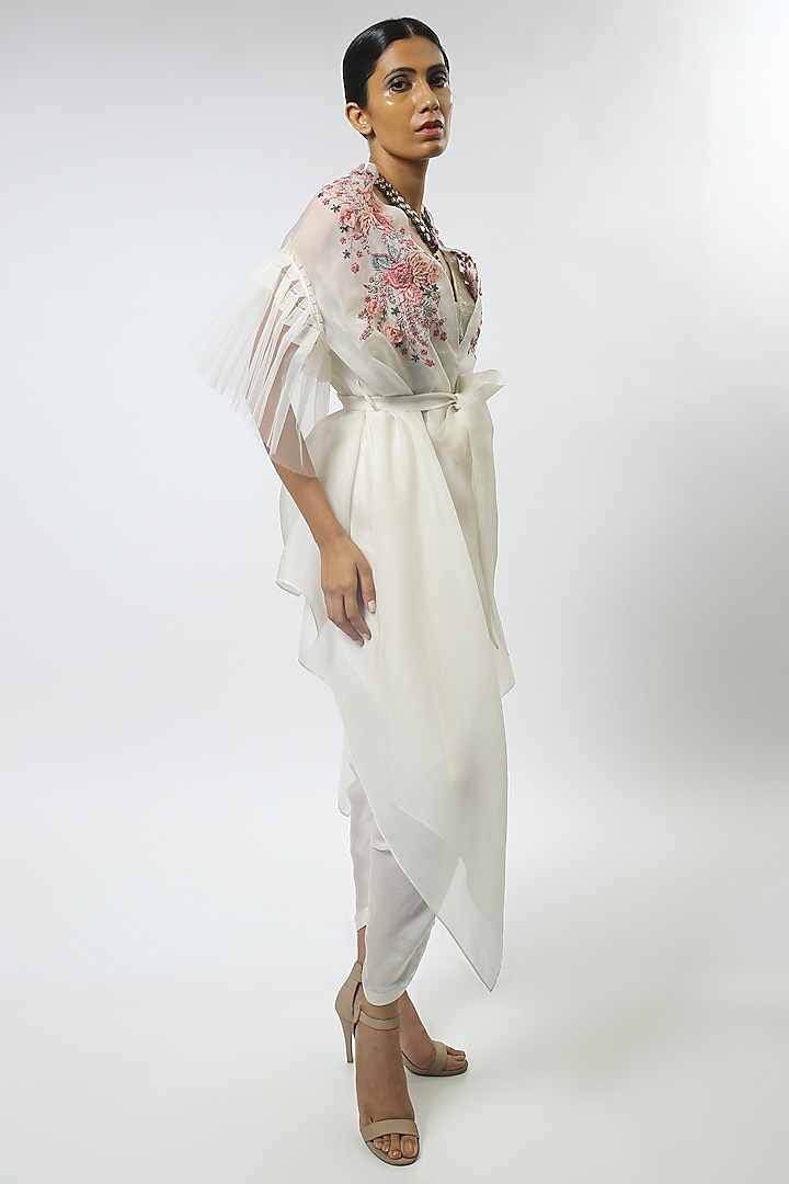 Ivory Embroidered Cape Set by Varun Bahl